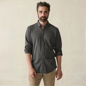 Faherty Coastline Knit Shirt Men Large Charcoal Heather Twill Legend Sweater NWT